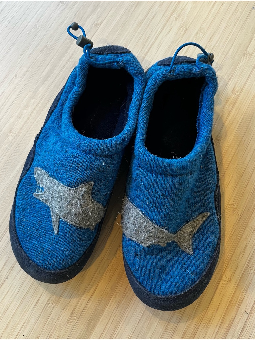 L.L. Bean Kids Blue Shark Slip-Ons with Gray Shark Appliqués